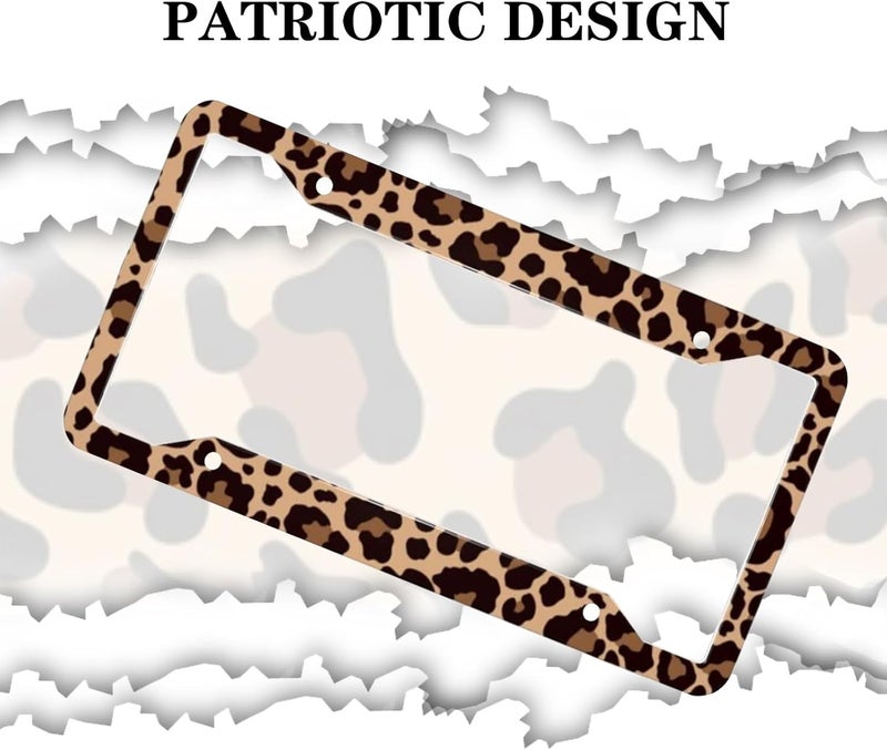 LIN KANG Leopard Print License Plate Frame - 2 Pack Animal Brown Leopard Cheetah Print Tags Frames Holder Covers, Car Decorative Tag Frames for Standard US Canada License Plate Holder 4 Holes 12x6 Inch - Image 5